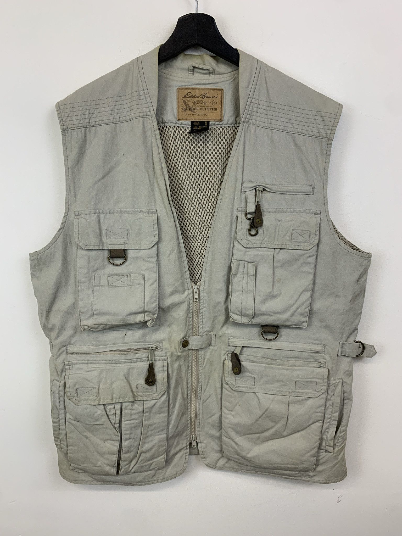 Vintage Tactical Vest Eddie Bauer Beige Fishing Cargo Vest Size M