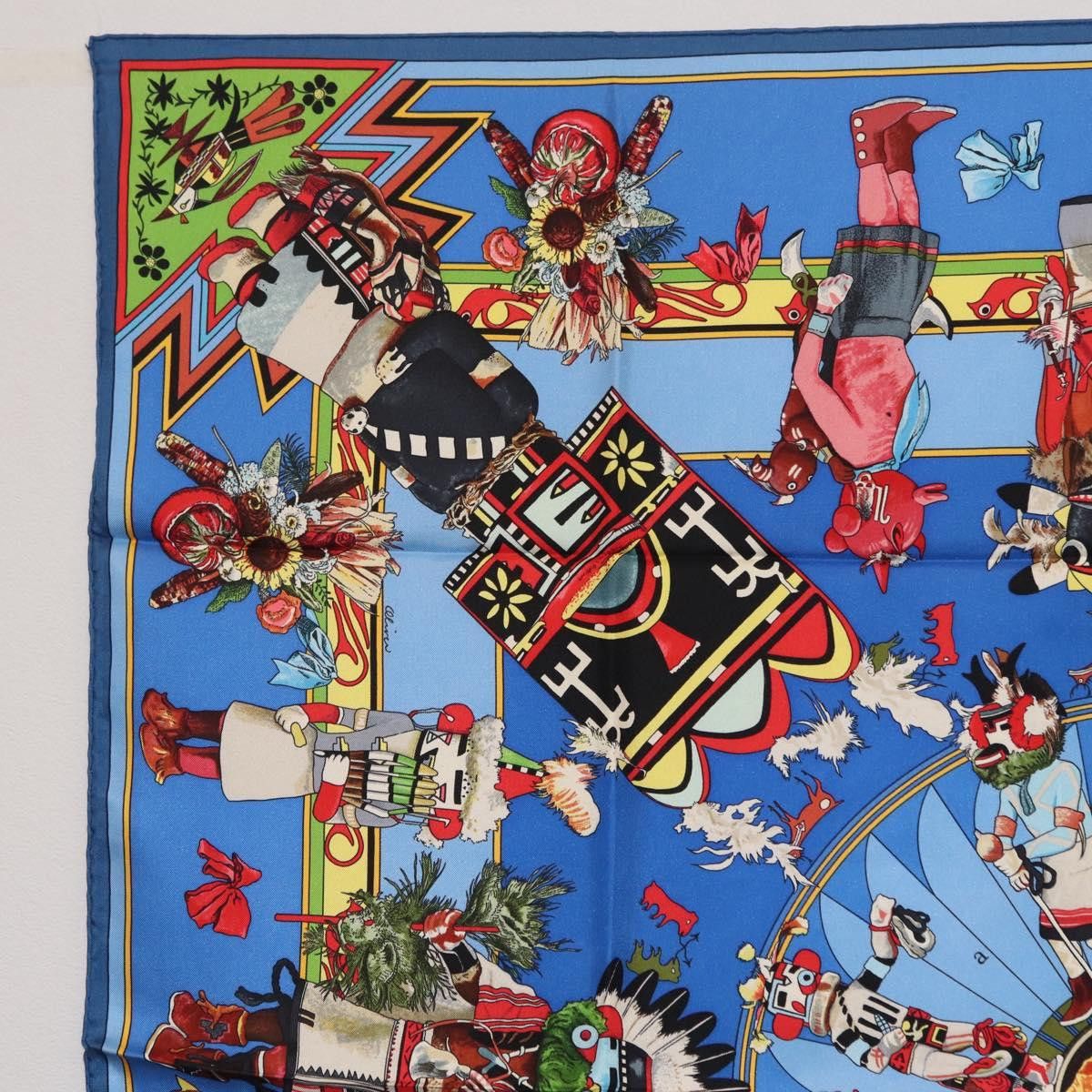 Hermes HERMES Carre 90 Scarf Silk Blue Red "KACHINAS" Auth ki6872M Size ONE SIZE - 2 Thumbnail