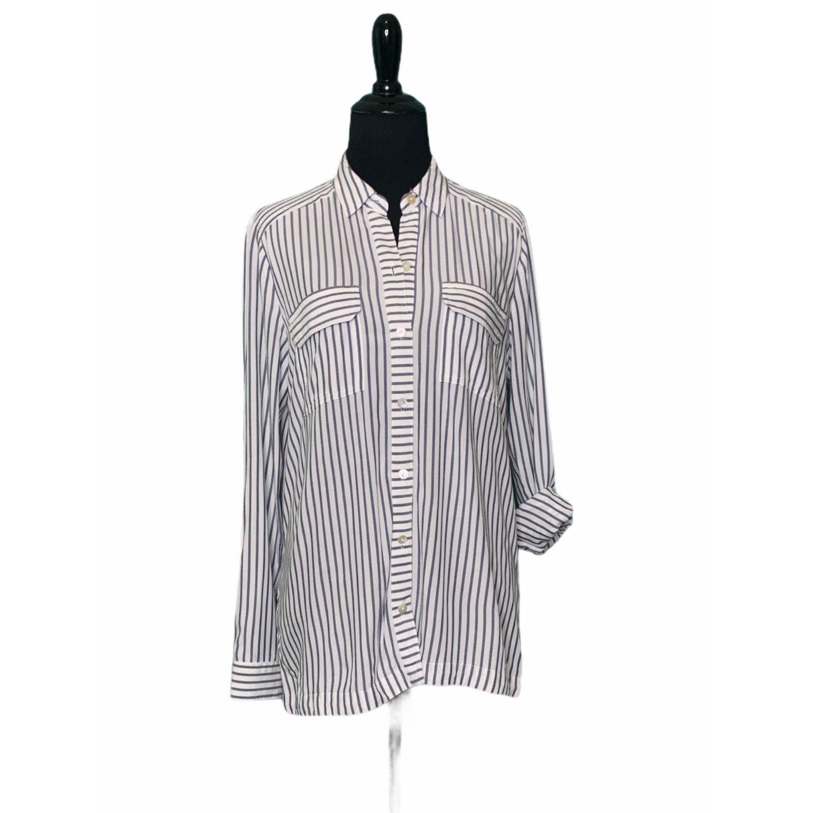 J. Jill J Jill White Black Striped Casual Tunic Top Size XS Size XS / US 0-2 / IT 36-38 - 1 Thumbnail