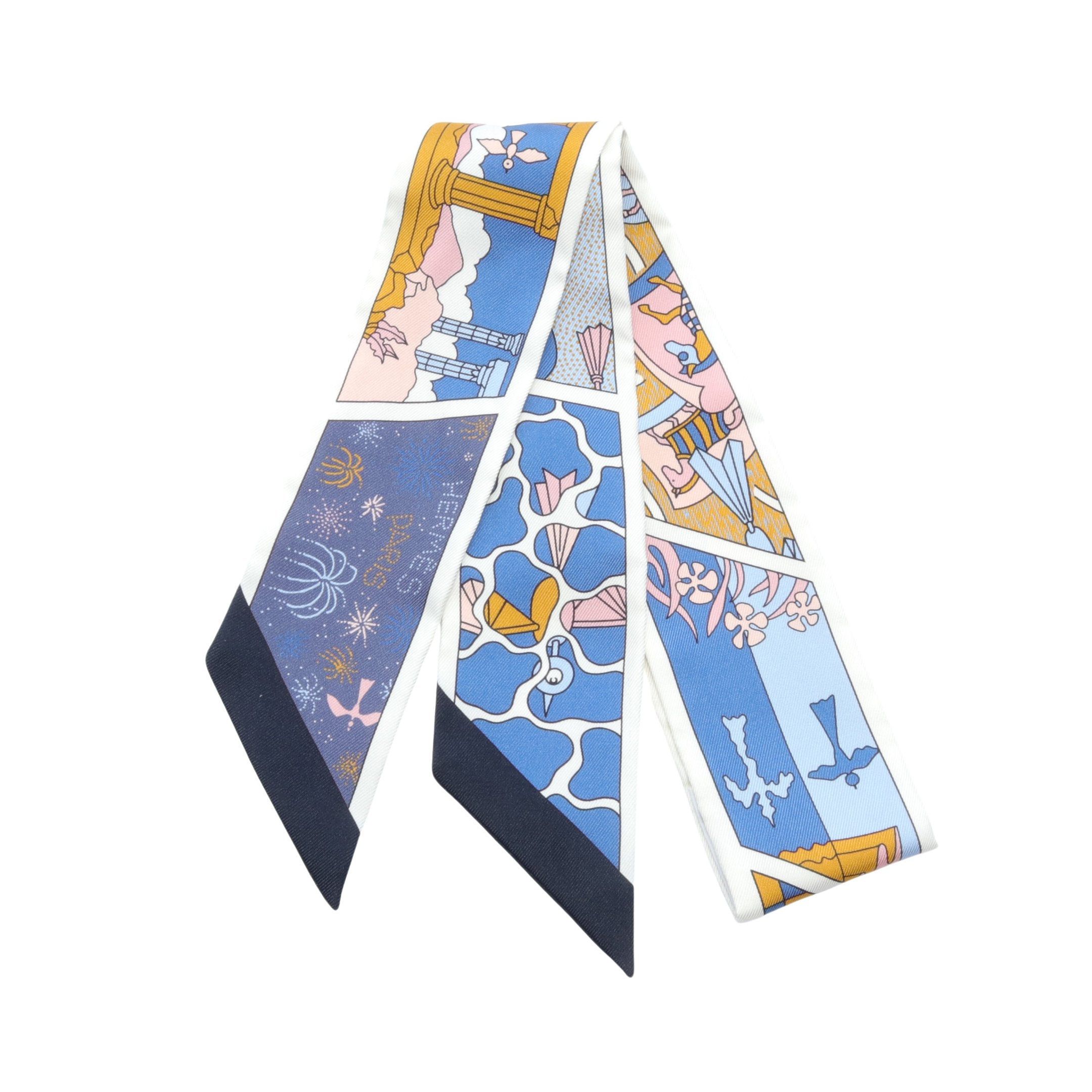 Hermes Hermes Twilly Factory Suite Ribbon Scarf Silk Off White Blue Multicolor Size ONE SIZE - 1 Thumbnail