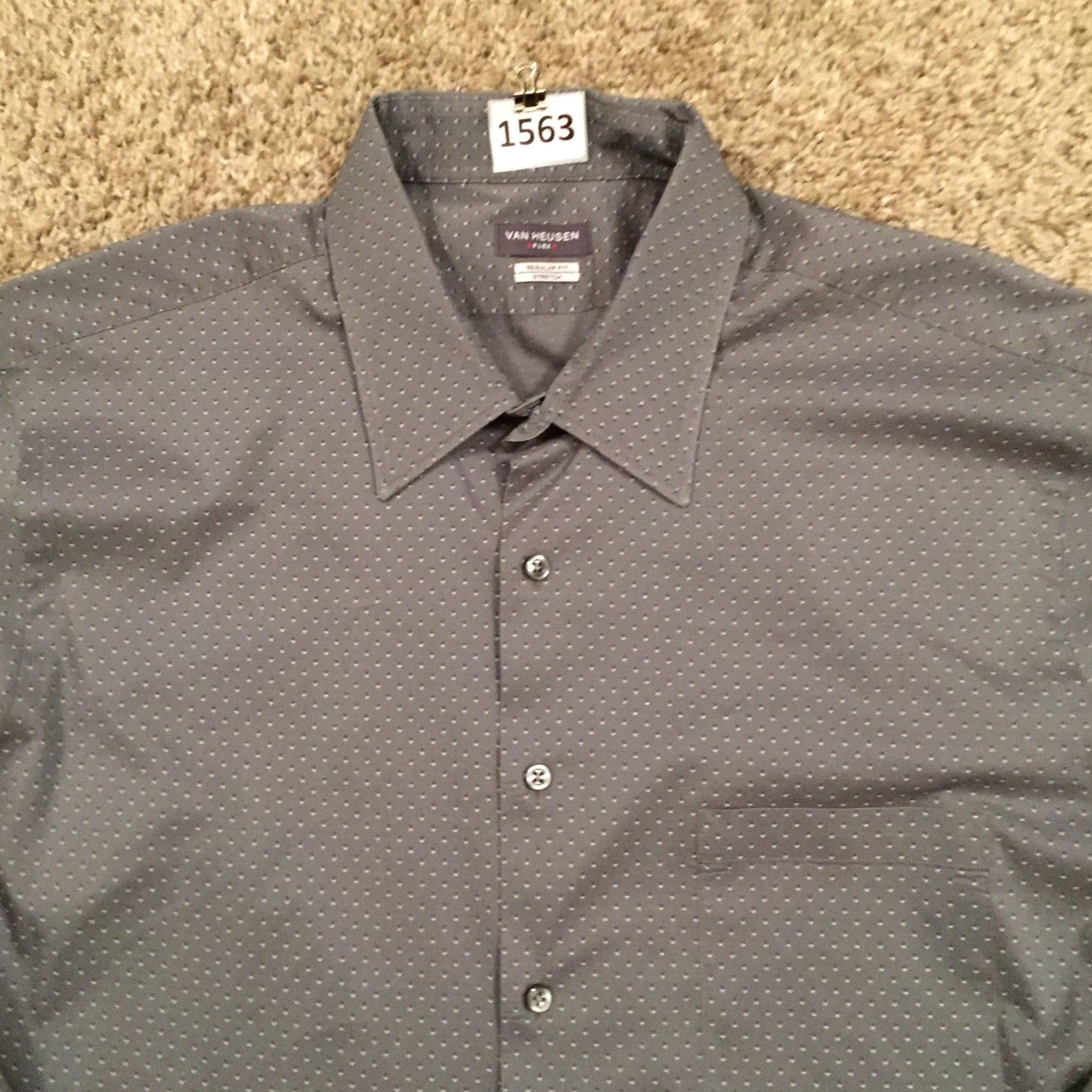 Van Heusen VAN HEUSEN Shirt Mens 17 Gray Geometric Long Sleeve Button-Up Stretch Size US XL / EU 56 / 4 - 3 Thumbnail