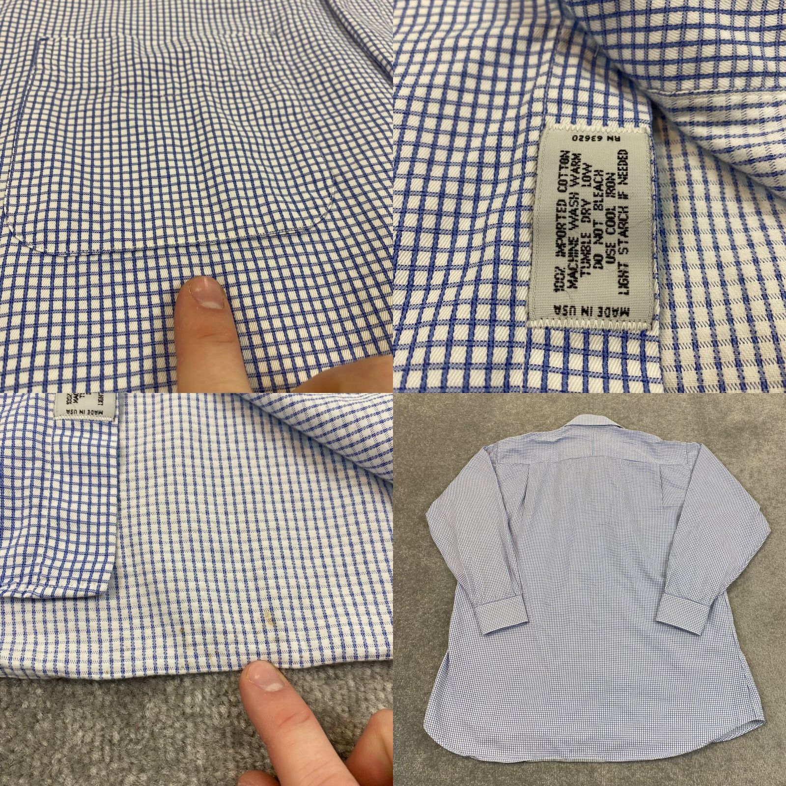 Vintage Gitman Bros Shirt Mens 16.5 / 33 Button Up Blue White Micro Plaid Casual Dress Top USA Size US XL / EU 56 / 4 - 8 Thumbnail