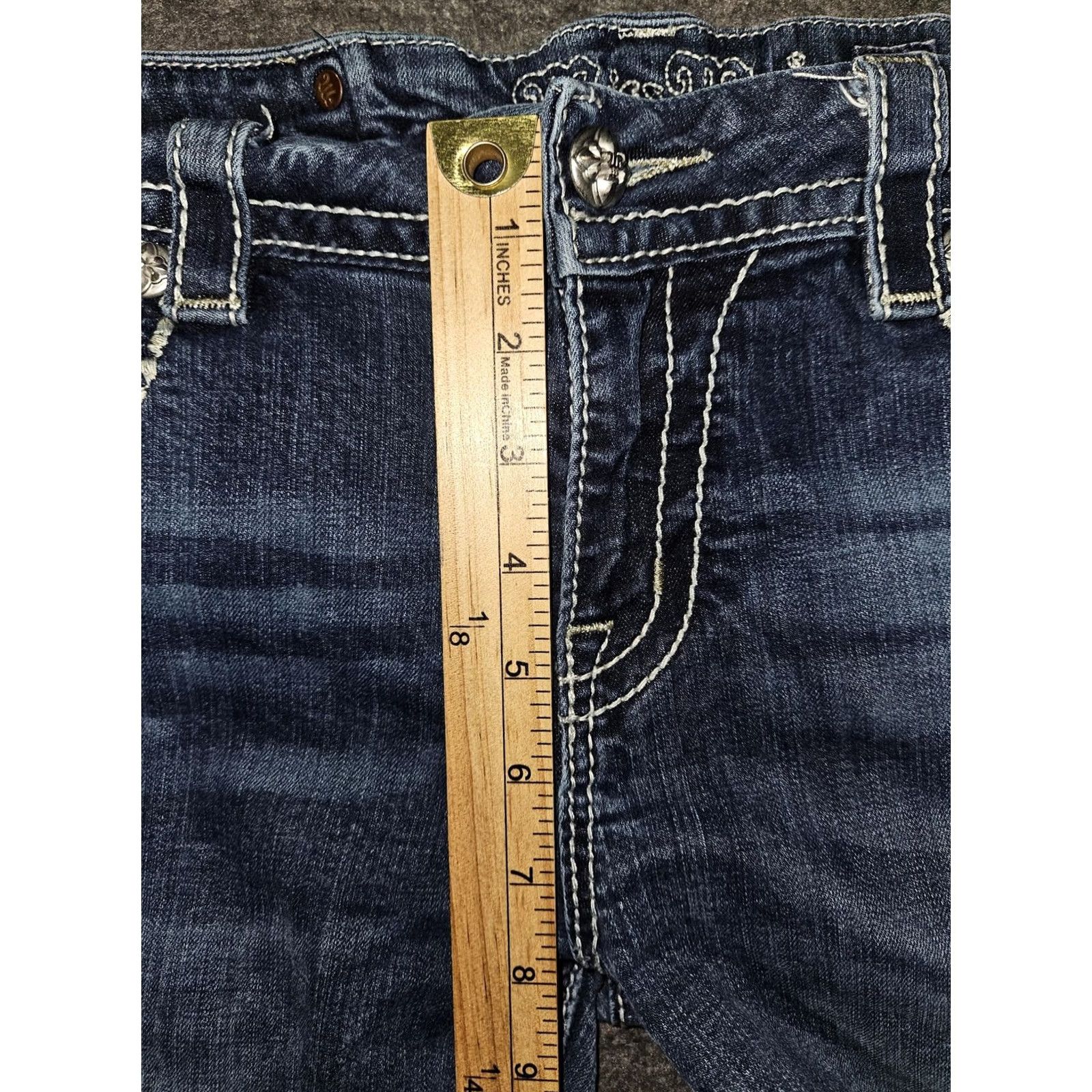Miss Me Miss Me Jeans Womens 31 Blue Low-Rise Cropped Embellished Pockets JEB110EC Denim Rhinestone Embroidered 5-Pocket Jeans Womens Size 24" / US 00 / IT 34 - 5 Thumbnail