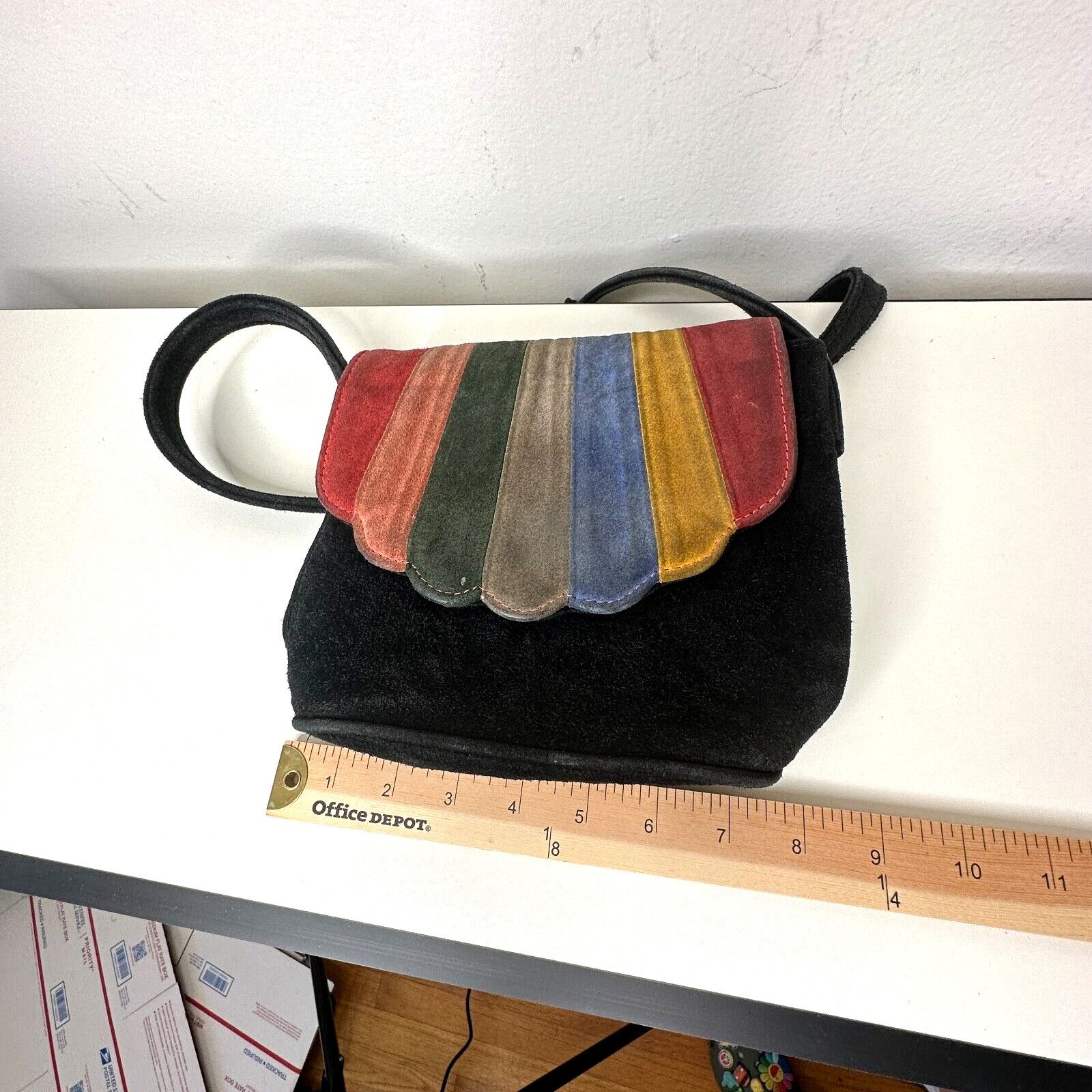 Other Cab Blanche Shell Black Suede RainbowFold Crossbody Purse Size ONE SIZE - 12 Thumbnail
