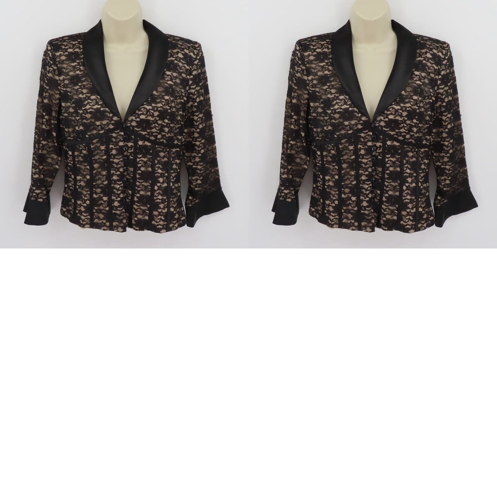Vintage VINTAGE JR Nites by Caliendo Blazer Women 8 Floral Lace Satin Button Formal Coat Black Fall Spring Summer Winter Size M / US 6-8 / IT 42-44 - 9 Thumbnail