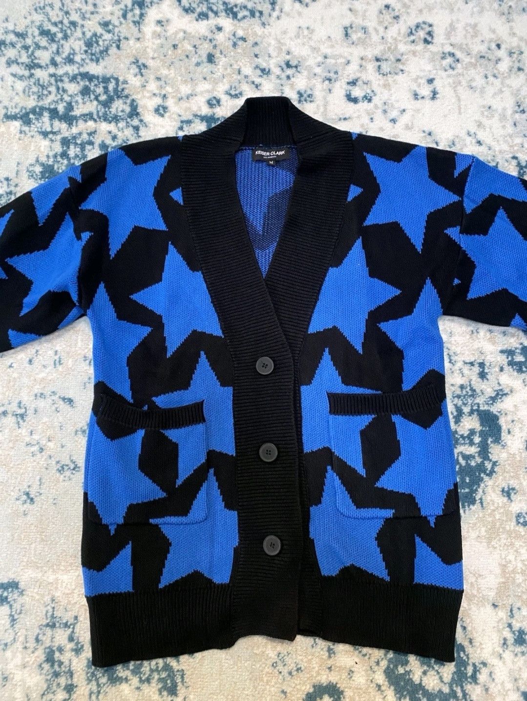 Keiser Clark Keiser Clark Chevron Check Knit Cardigan Black Cobalt Blue Size US M / EU 48-50 / 2 - 2 Thumbnail