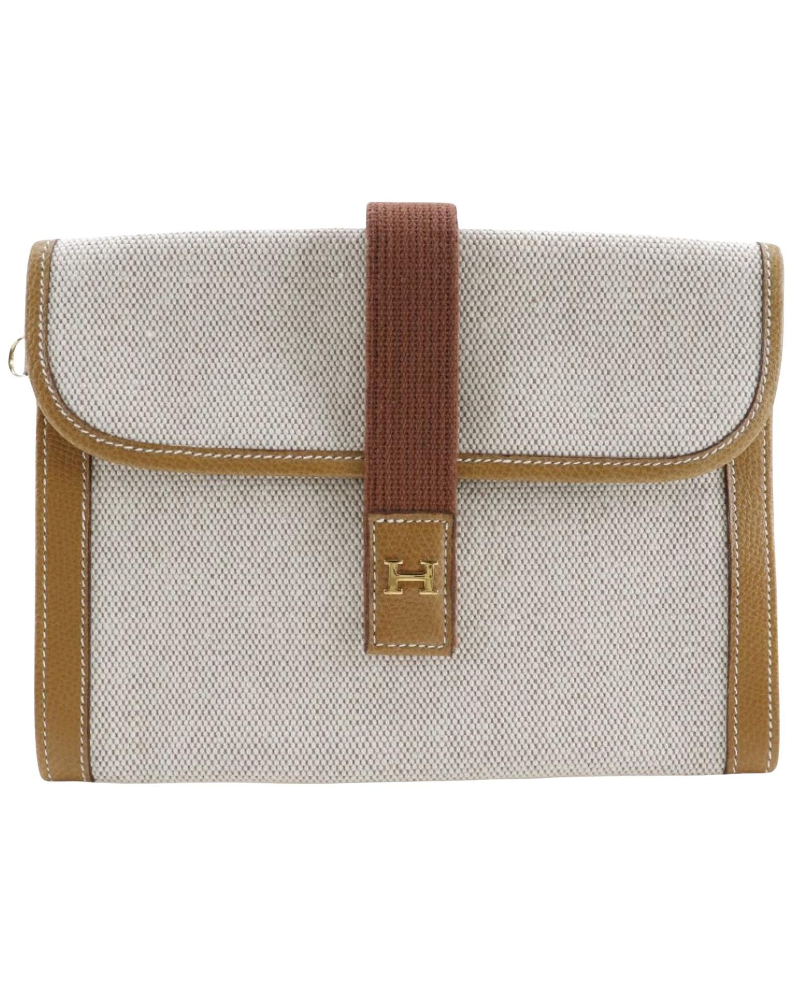 image of Hermes Sophisticated Beige Canvas Clutch Bag, Women's