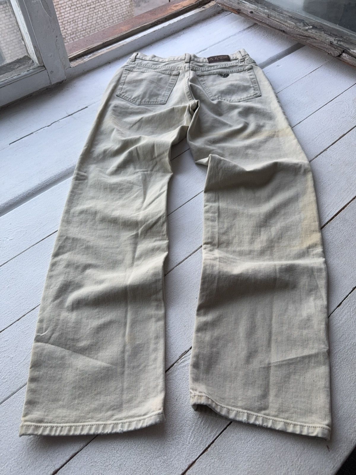 Armani Vintage 90s Distressed Armani Jeans Beige Straight Fit Pant Size US 33 - 13 Thumbnail