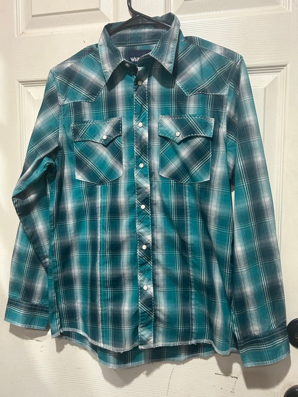 Wrangler Men's Wrangler Teal & White Plaid Casual Button Shirt XL Size US XL / EU 56 / 4 - 2 Thumbnail