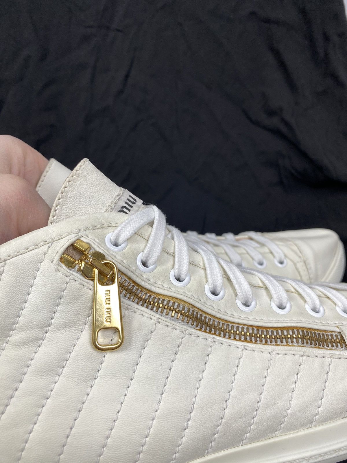 Miu Miu Miu Miu Pointed Toe White Leather Lace up High top Sneakers Size US 7 / IT 37 - 8 Thumbnail