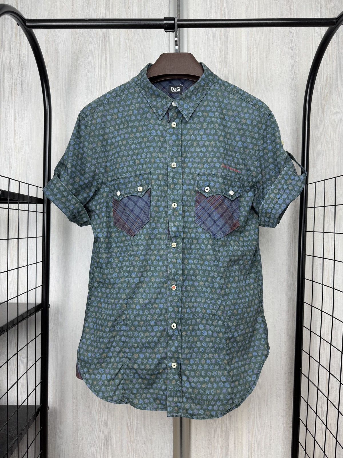 Dolce & Gabbana Dolce Gabbana D&G SS Shirt Dark Green Blue Floral Cotton 54 Size US L / EU 52-54 / 3 - 1 Thumbnail