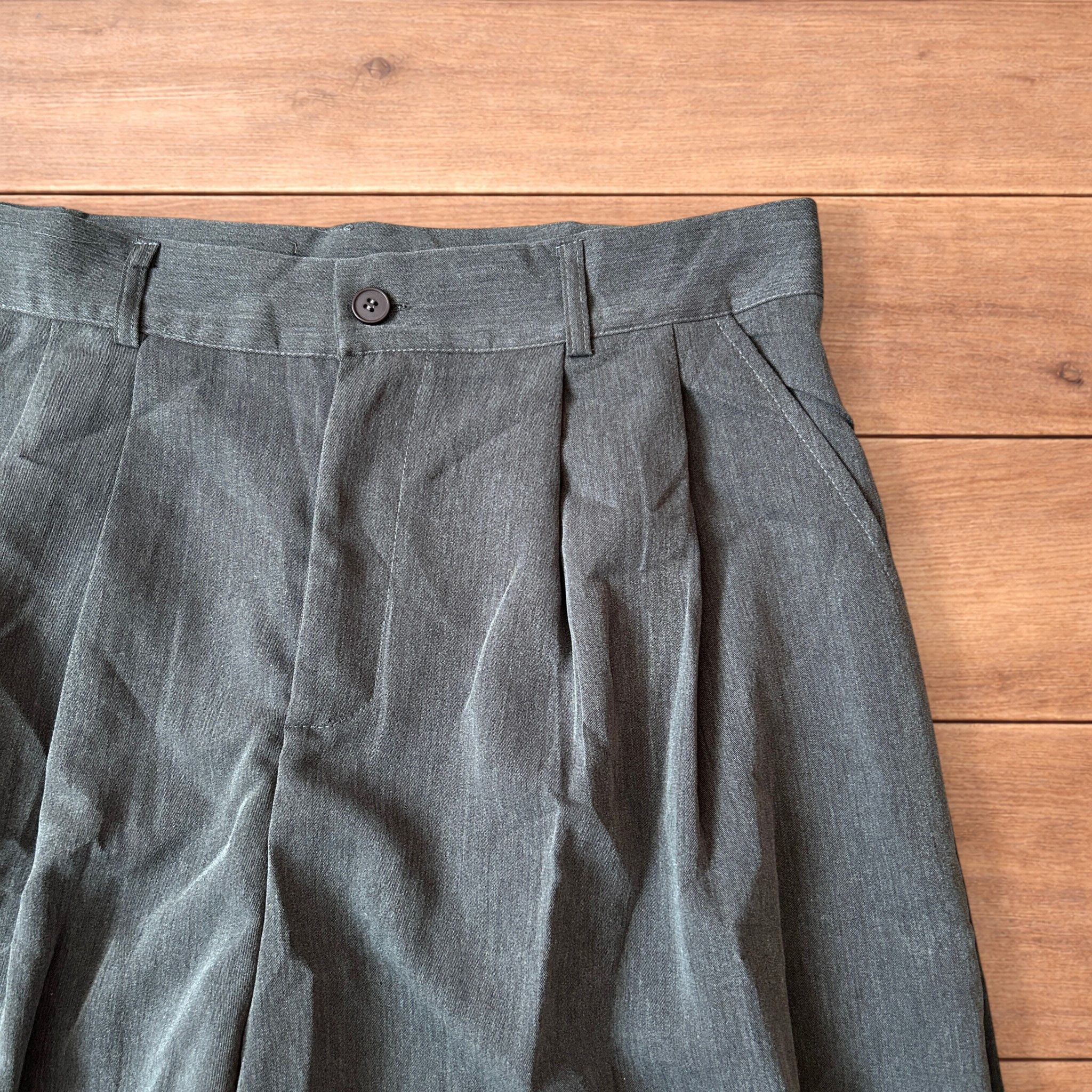 Japanese Brand Vintage style baggy wide leg tailored trousers in mid grey. Size US 34 / EU 50 - 3 Thumbnail