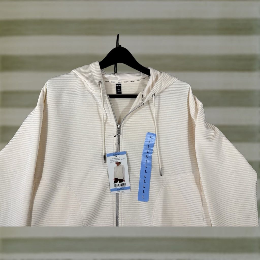 DKNY DKNY Ottoman Full Zip Hoodie Sweatshirt Women Size L Sand Ivory Pink Ribbed NWT Size L / US 10 / IT 46 - 1 Thumbnail