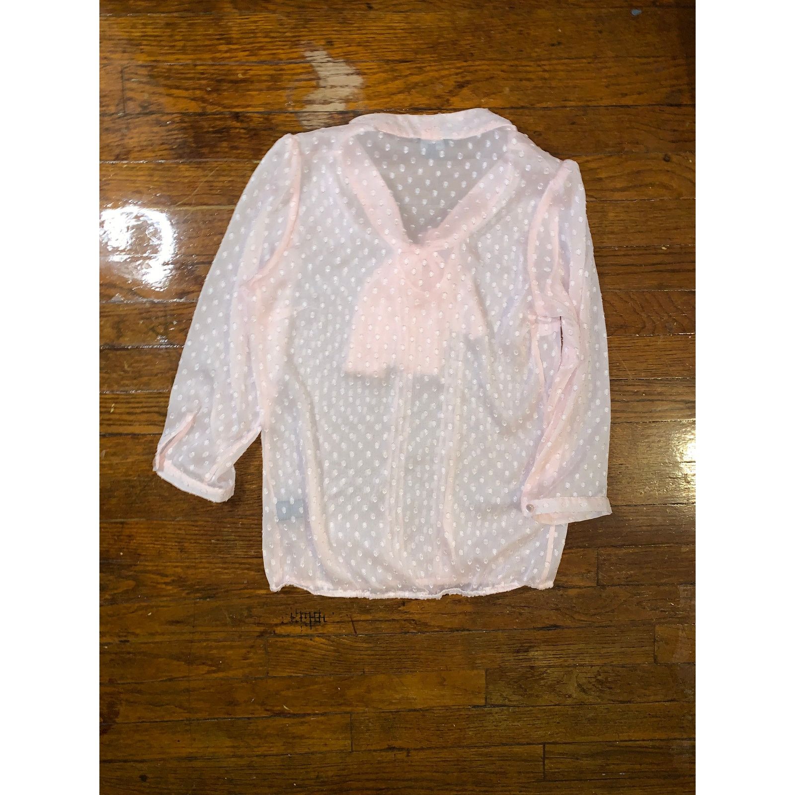 Other RW&CO Sheer Pink Swiss Dot Blouse XS Tie Neck See Through Size XS / US 0-2 / IT 36-38 - 5 Thumbnail