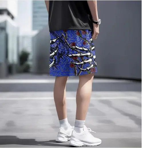 Japanese Brand Mikami x Kino Vintage Hip Hop Skull Hand Floral Shorts Size US 31 - 8 Thumbnail