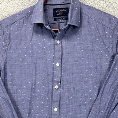 Charles Tyrwhitt Charles Tyrwhitt Weekend Button-Up Shirt Mens Medium Blue Dots Extra-Slim Fit Size US M / EU 48-50 / 2 - 2 Thumbnail