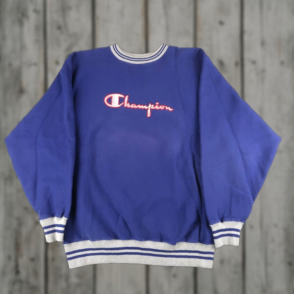 Champion VINTAGE Champion Reverse Weave Crewneck Sweatshirt XL Blue 90s Sports Mens USA Made Size US XL / EU 56 / 4 - 1 Thumbnail