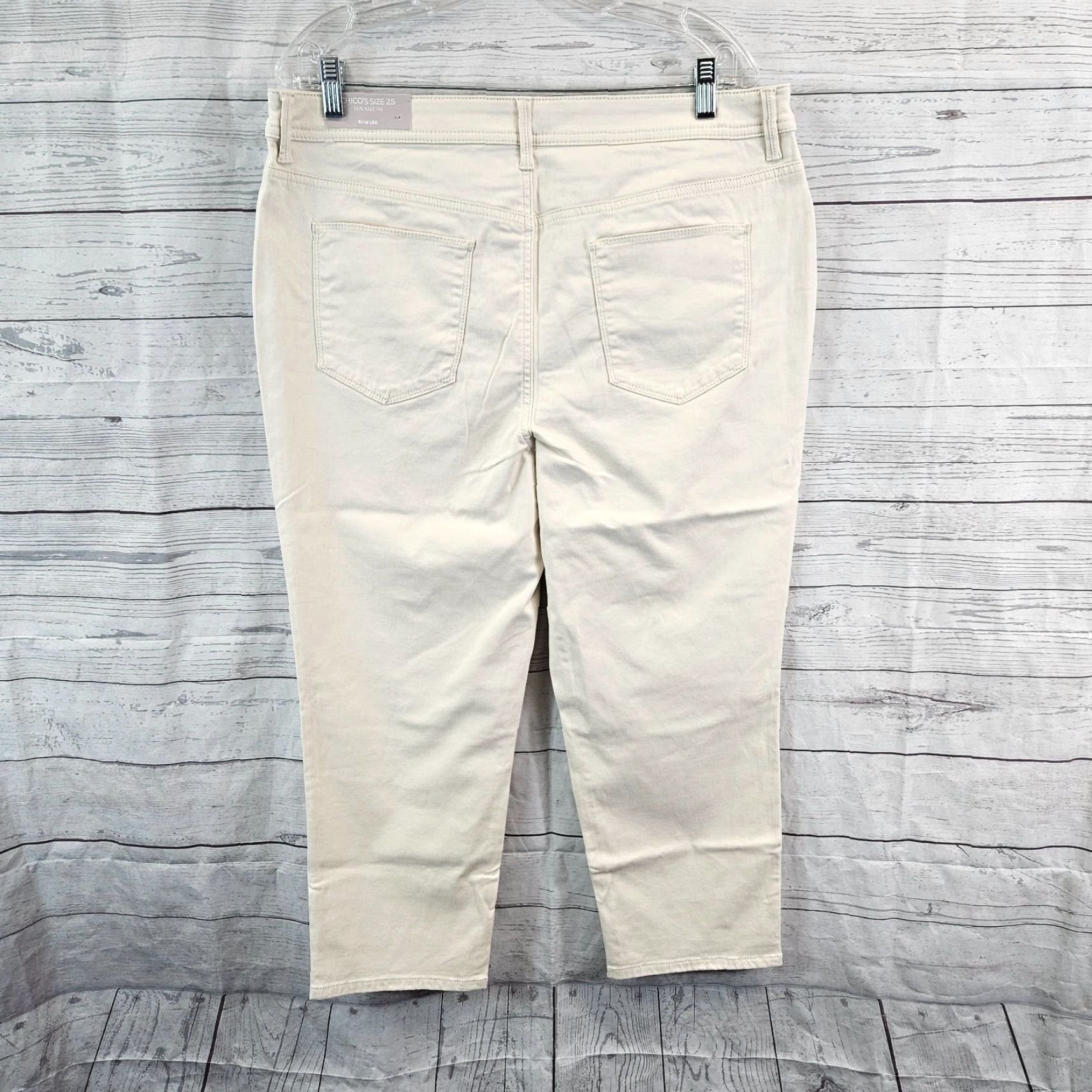 Vintage Chico's Womens Slim Crop Pants Sz 14 Natural Ivory High Rise Cotton Blend Cropped Pants Women 14 W Mens Girls Boys Size 36" / US 14 / IT 50 - 3 Thumbnail