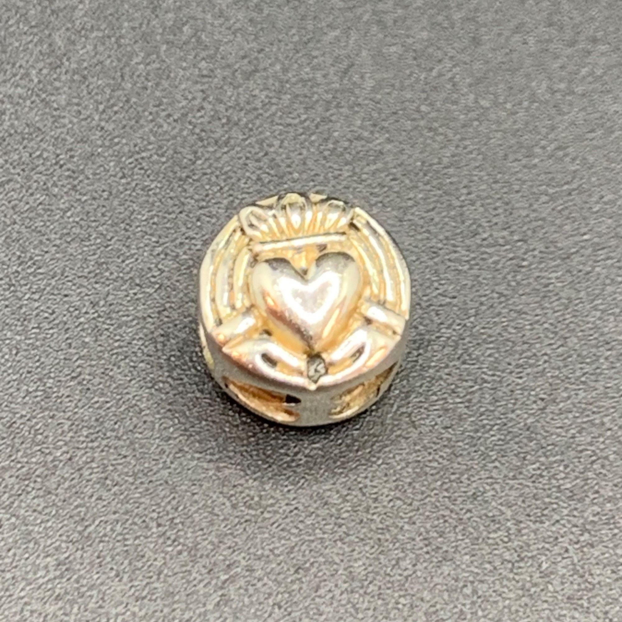 Other Silver Tone Round Claddagh Heart Slide Charm w/ Darkened Hea Size ONE SIZE - 1 Thumbnail