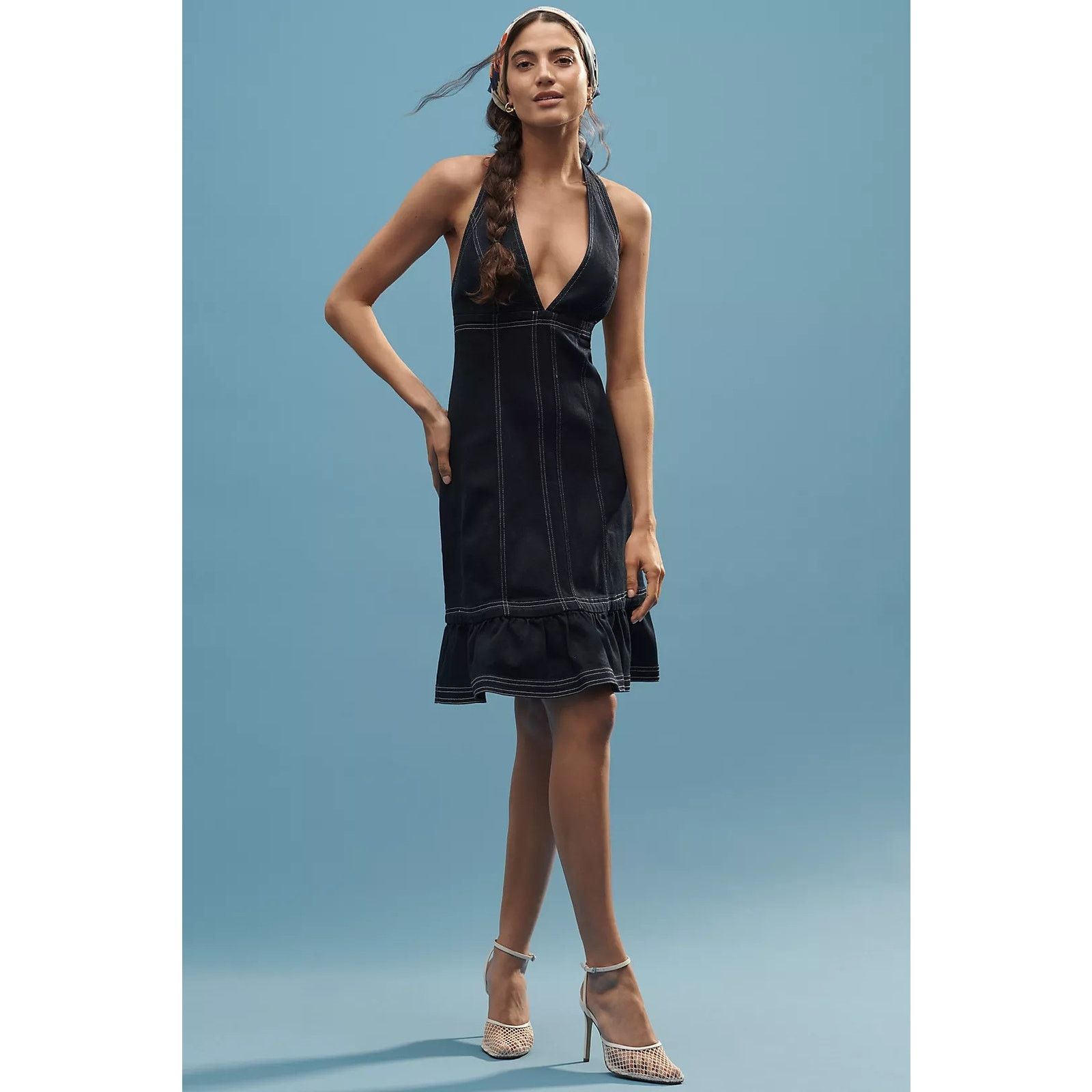 Anthropologie NWT Pilcro Halter Deep-V Seamed Open-Back Mini Dress $158 XL  | Grailed