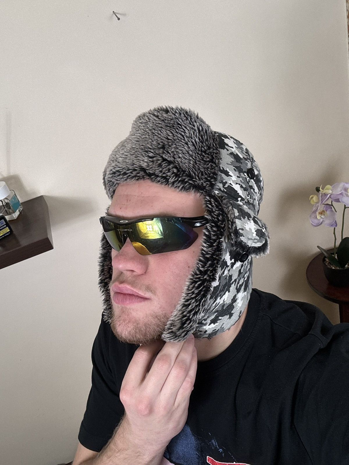 No Fear No Fear Ushanka Mohair Fuzzy Paint Hat Camo Crazy Y2K Winter Size ONE SIZE - 20 Thumbnail