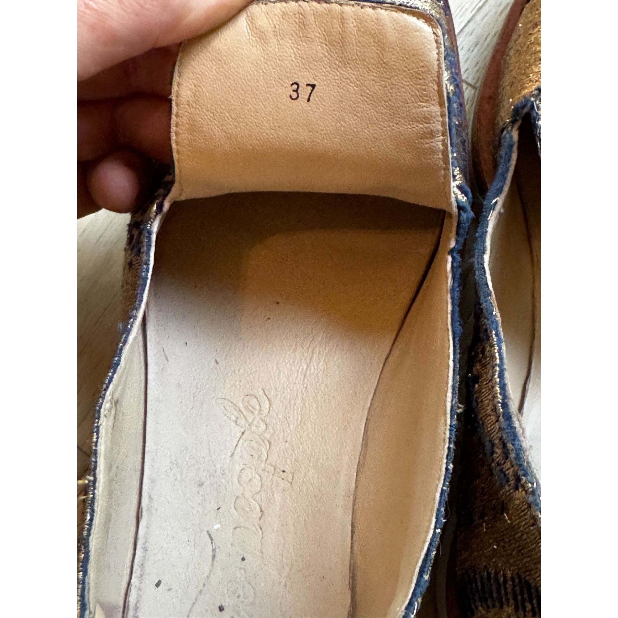 Free People Free People Gold Navy Textile Loafers Sz 7 37 Slip-On Leathe Size US 7 / IT 37 - 6 Thumbnail