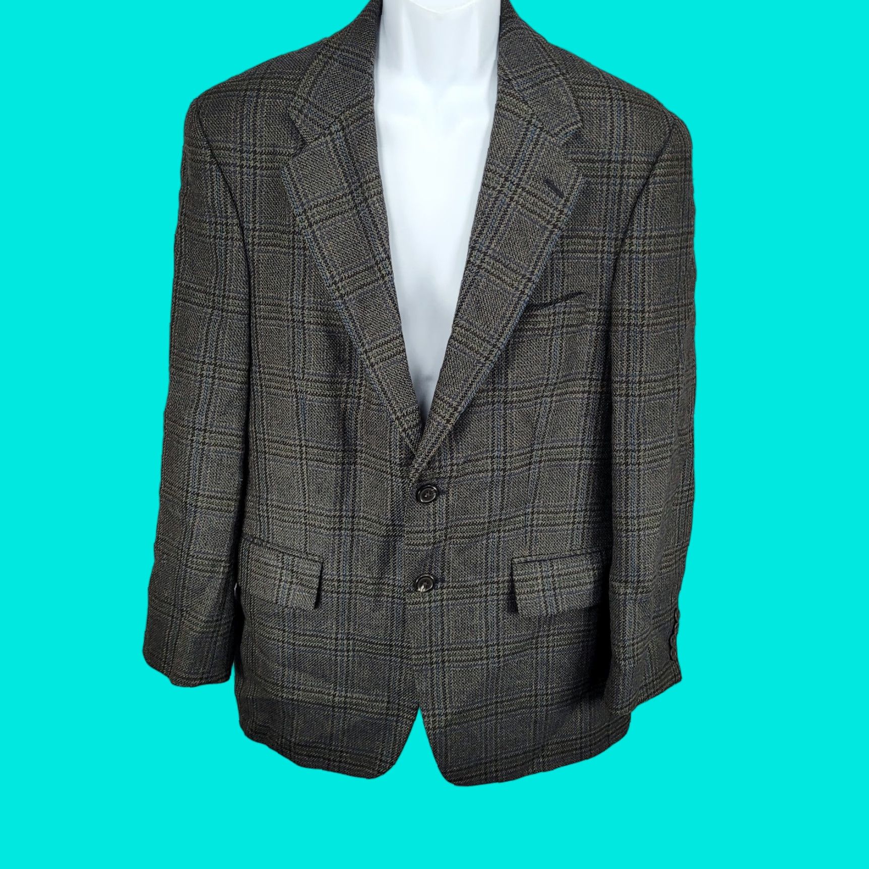 Chaps Chaps Ralph Lauren Blue 100% Wool 2 Button Vented Notch Blazer Sport Coat 40S Jacket Single-Breasted Wool Check Mens Size 40R - 1 Thumbnail
