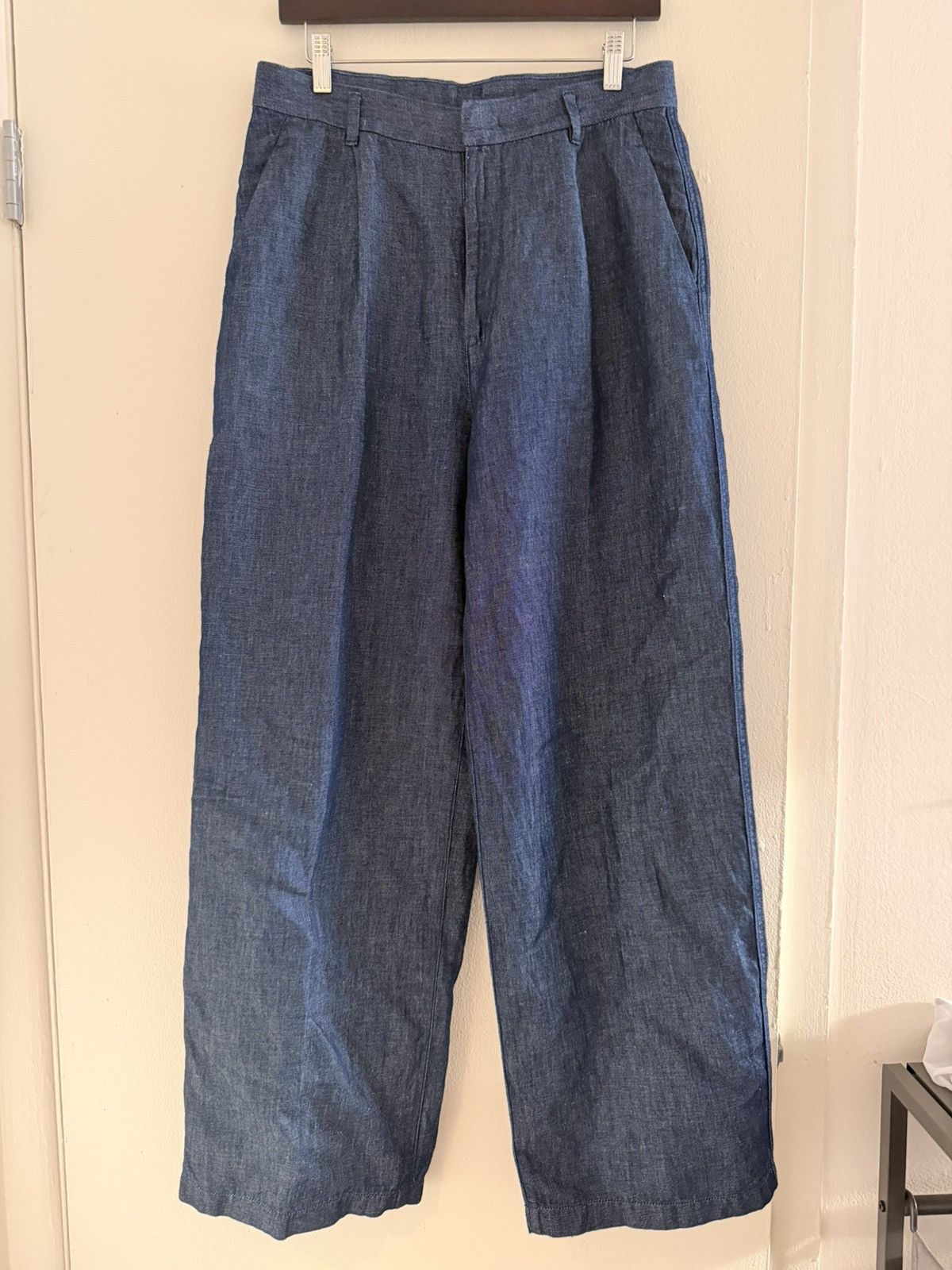 Wide Leg Pleated Denim Trouser