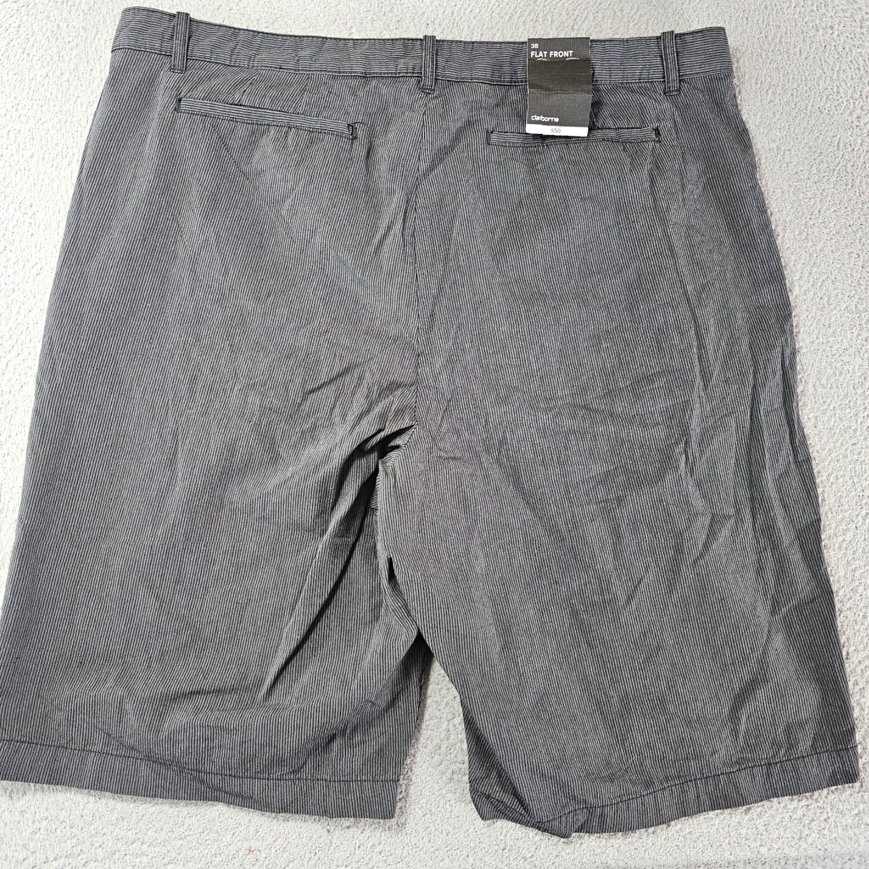 Liz Claiborne Claiborne Chino Shorts Mens 38 Black Stripe Cotton Flat Front 11" Inseam Easy Care Breathable Size US 38 / EU 54 - 3 Thumbnail