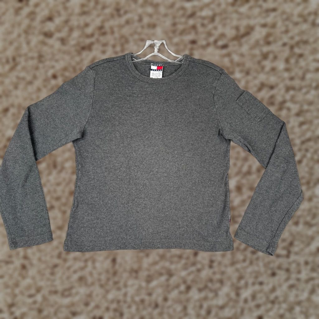 Tommy Hilfiger Tommy Hilfiger Gray Long Sleeve Crew Shirt Women Large 100% Cotton Outdoor Slim Fit Size L / US 10 / IT 46 - 1 Thumbnail