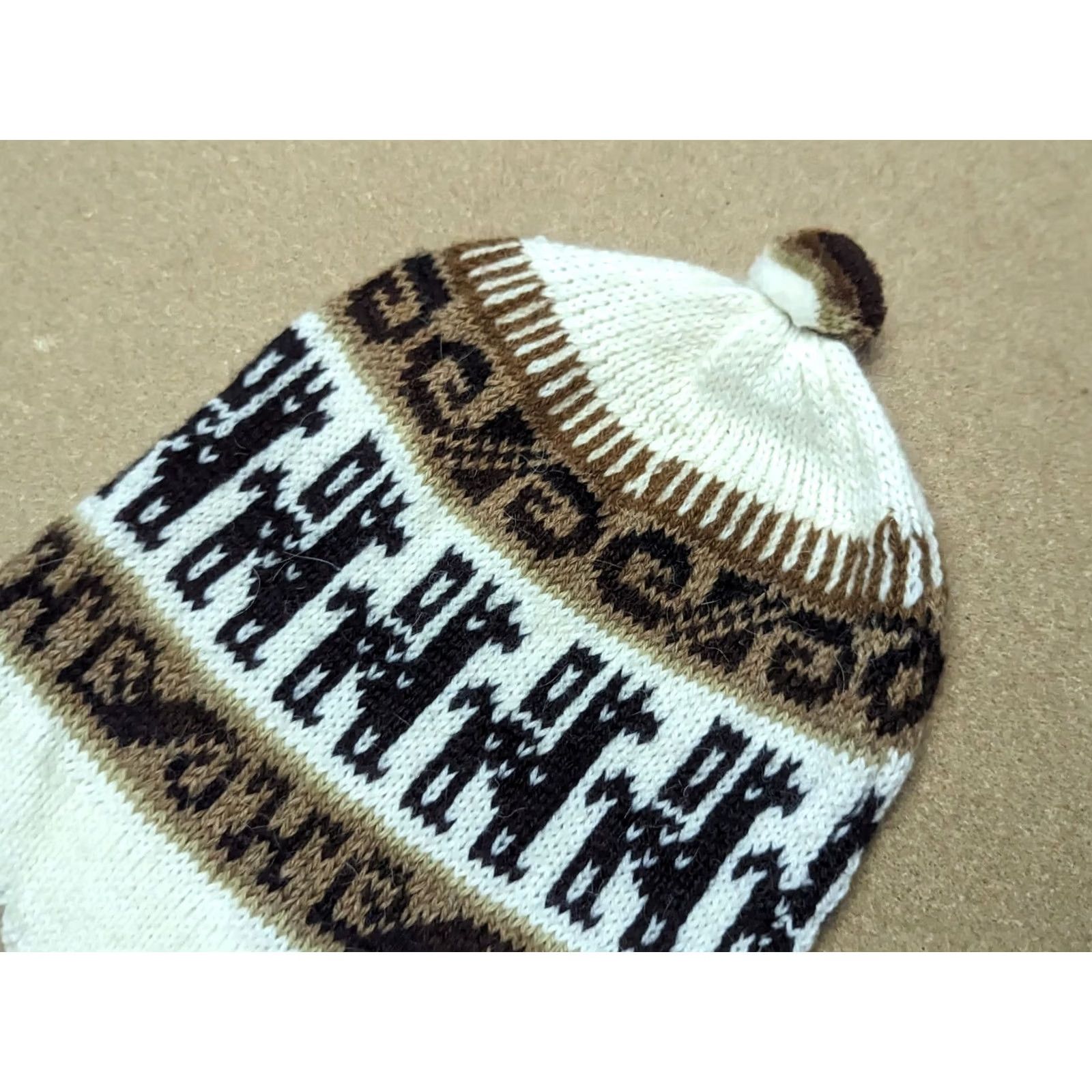 Vintage Handmade Alpaca Wool Beanie Hat One Size Knitted Ear Flap Chin Strap Striped Beanie Hat Size ONE SIZE - 3 Thumbnail
