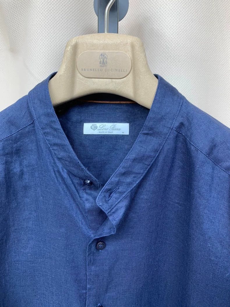 Loro Piana LORO PIANA Light collar linen shirt in dark blue with long Size US M / EU 48-50 / 2 - 6 Thumbnail