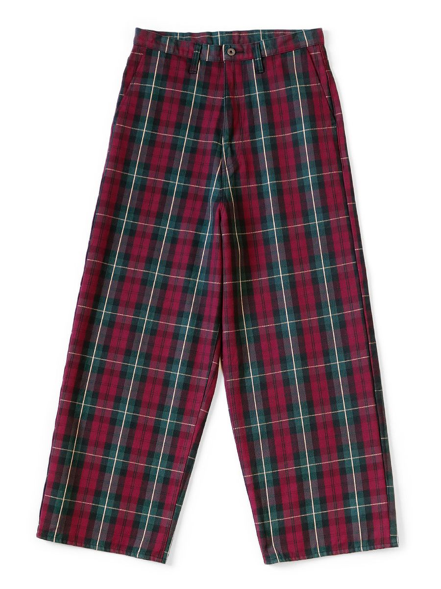 image of Kapital 11Oz Tartan Check Port Baggy Pants in Magenta, Men's (Size 30)