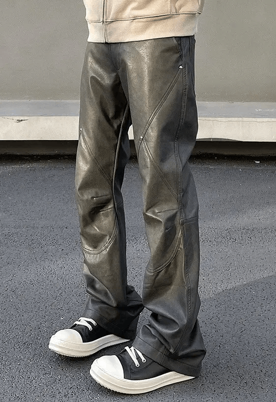Japanese Brand Avant garde studded pu leather flare pants Size US 34 / EU 50 - 3 Thumbnail