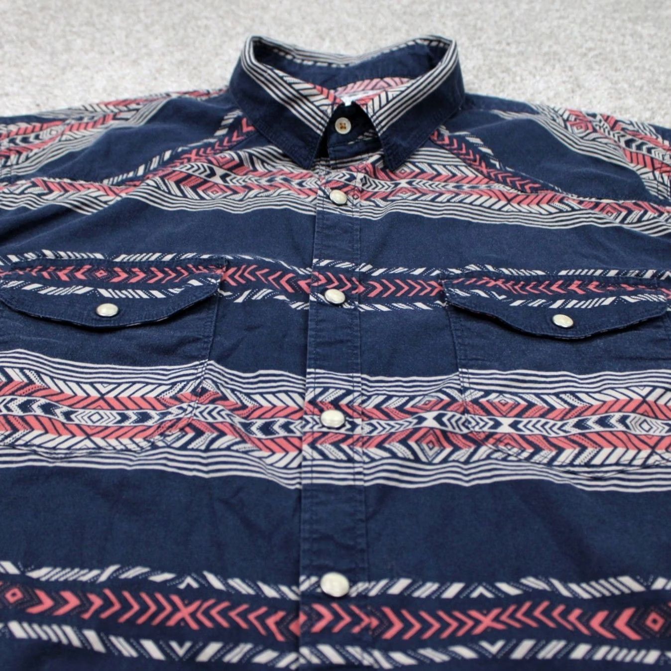 Lucky Brand Lucky Brand Pearl Snap Shirt Mens L Blue/Pink/White Cotton Stretch S/S Shirt Size US L / EU 52-54 / 3 - 4 Thumbnail