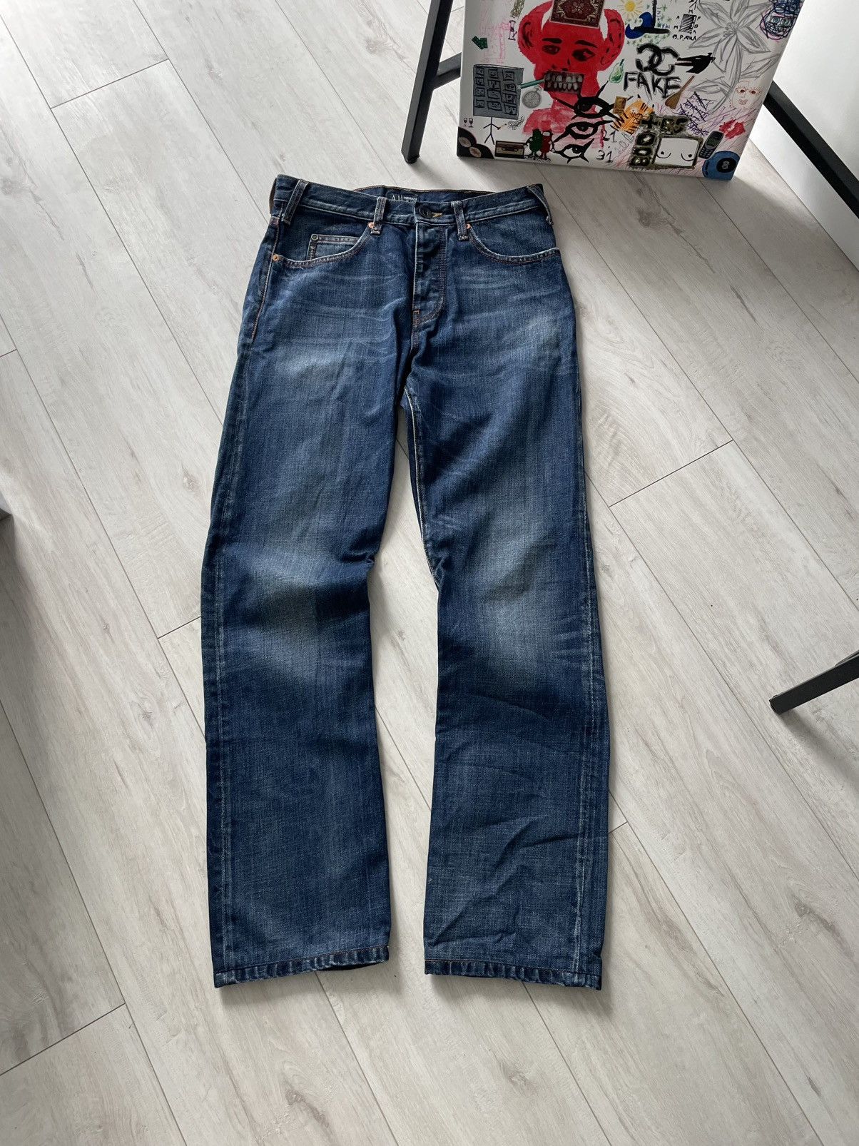 Armani Vintage 00’s Armani Jeans Denim Indigo Y2K Metal Logo RARE Size 30" / US 8 / IT 44 - 2 Thumbnail