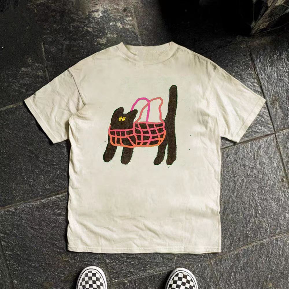Vintage Beige casual retro cat print t-shirt Size US M / EU 48-50 / 2 - 1 Thumbnail