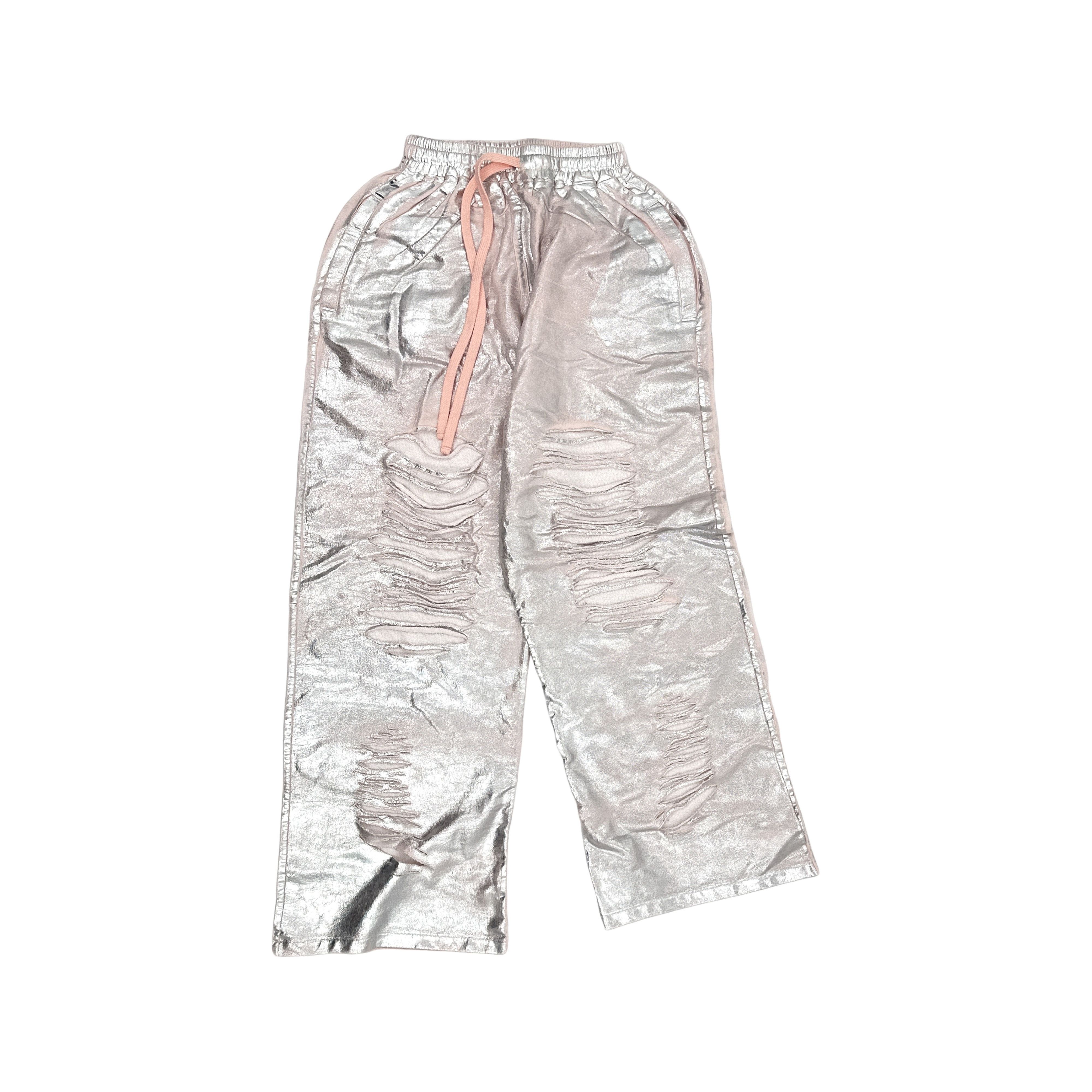 Acne Studios Acne Studios Silver Foil Distressed Sweatpants XXS Size US 28 / EU 44 - 1 Thumbnail