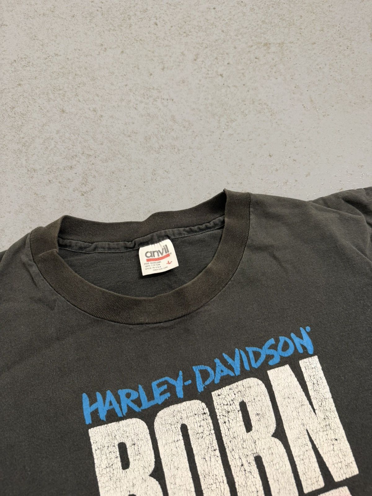 Harley Davidson Vintage 1987 Anvil Harley-Davidson Born In The USA T-Shirt Size US L / EU 52-54 / 3 - 6 Thumbnail