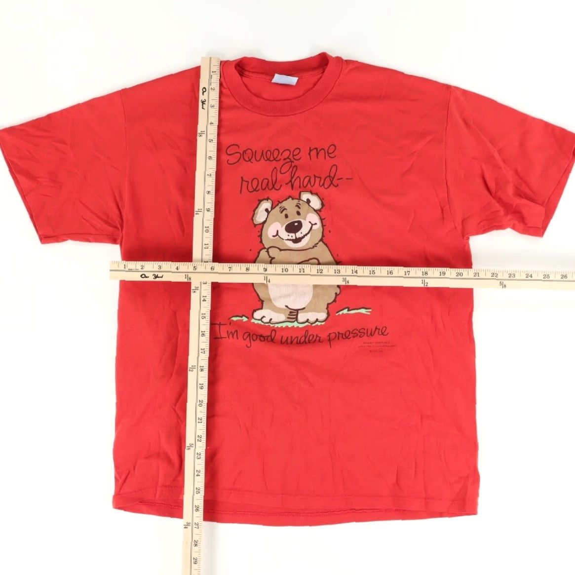 Vintage VINTAGE Stedman Shirt Men XL Red Novelty Teddy Bear Shoebox Greetings Solid T-Shirt Size US XL / EU 56 / 4 - 3 Thumbnail