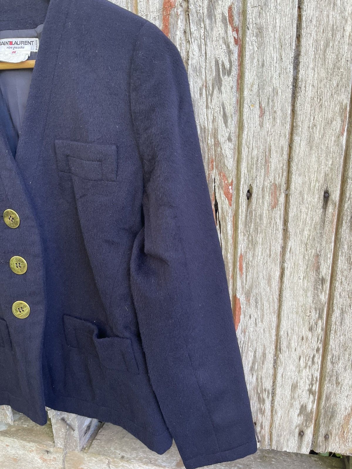Saint Laurent Paris × Vintage × Yves Saint Laurent Saint Laurent Rive Gauche Vintage Navy Wool Blazer 1980s Size S / US 4 / IT 40 - 6 Thumbnail