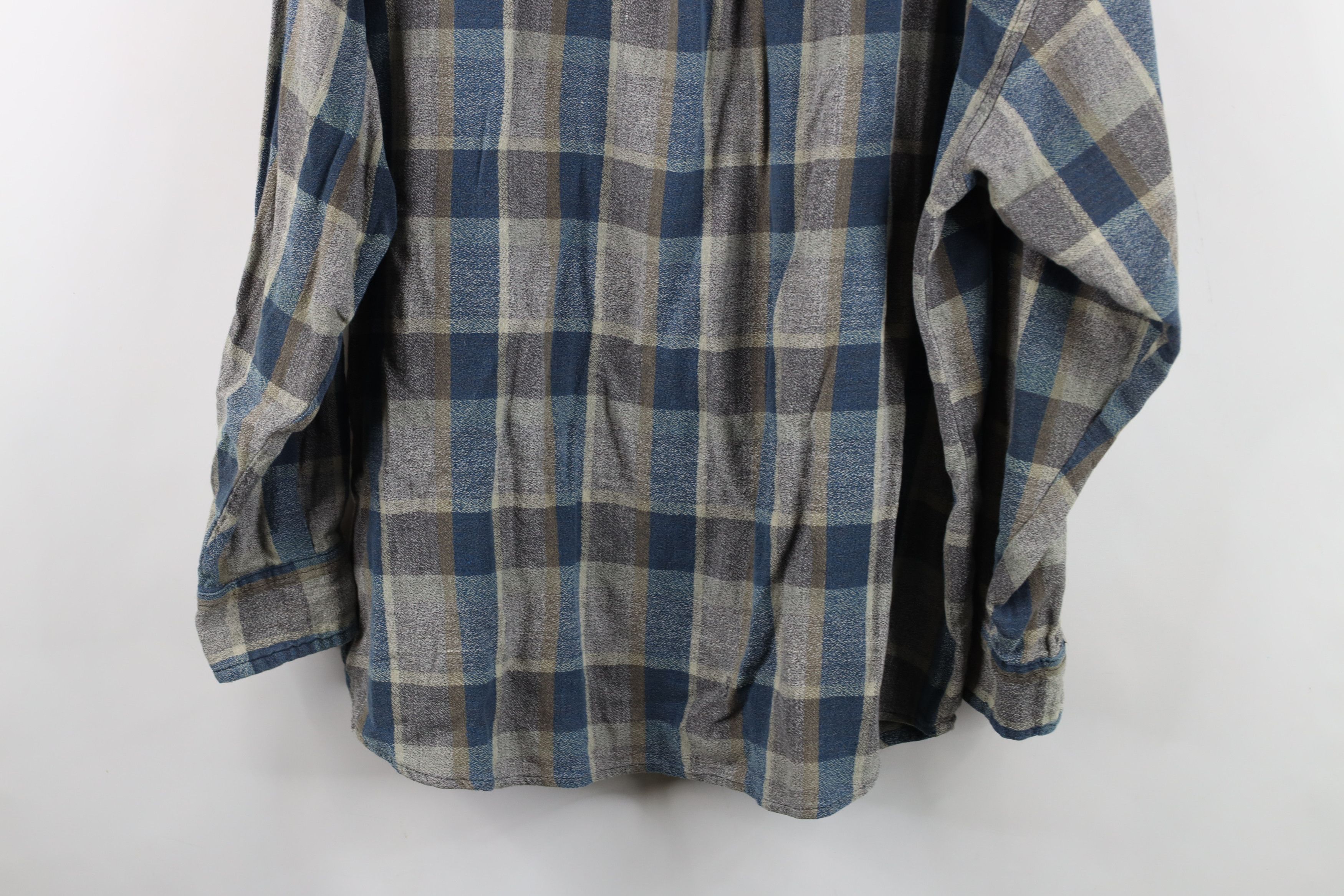 Vintage Vintage 90s Streetwear Knit Band Collar Button Shirt Plaid Size US XL / EU 56 / 4 - 12 Thumbnail
