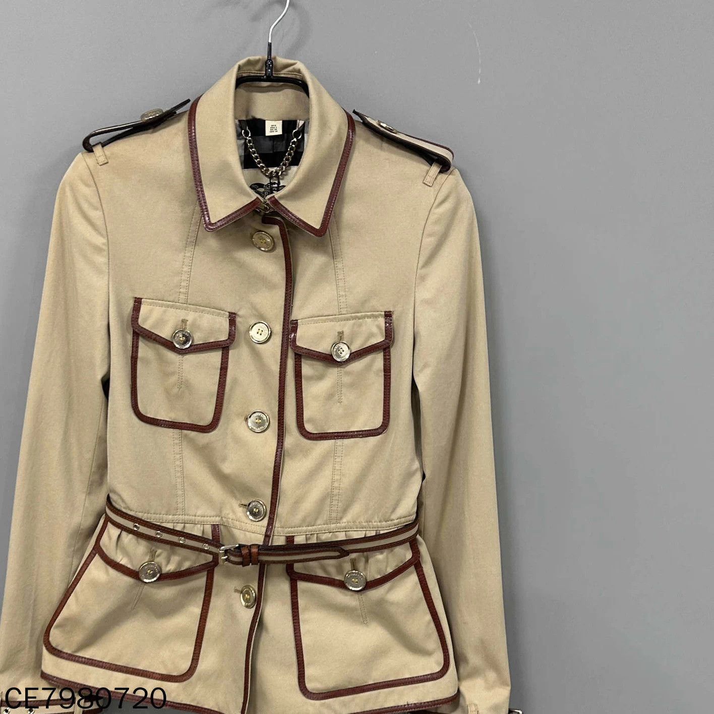 Burberry Burberry Khaki 4-Pocket Leather-Trimmed Jacket UK6 Size XS / US 0-2 / IT 36-38 - 2 Thumbnail