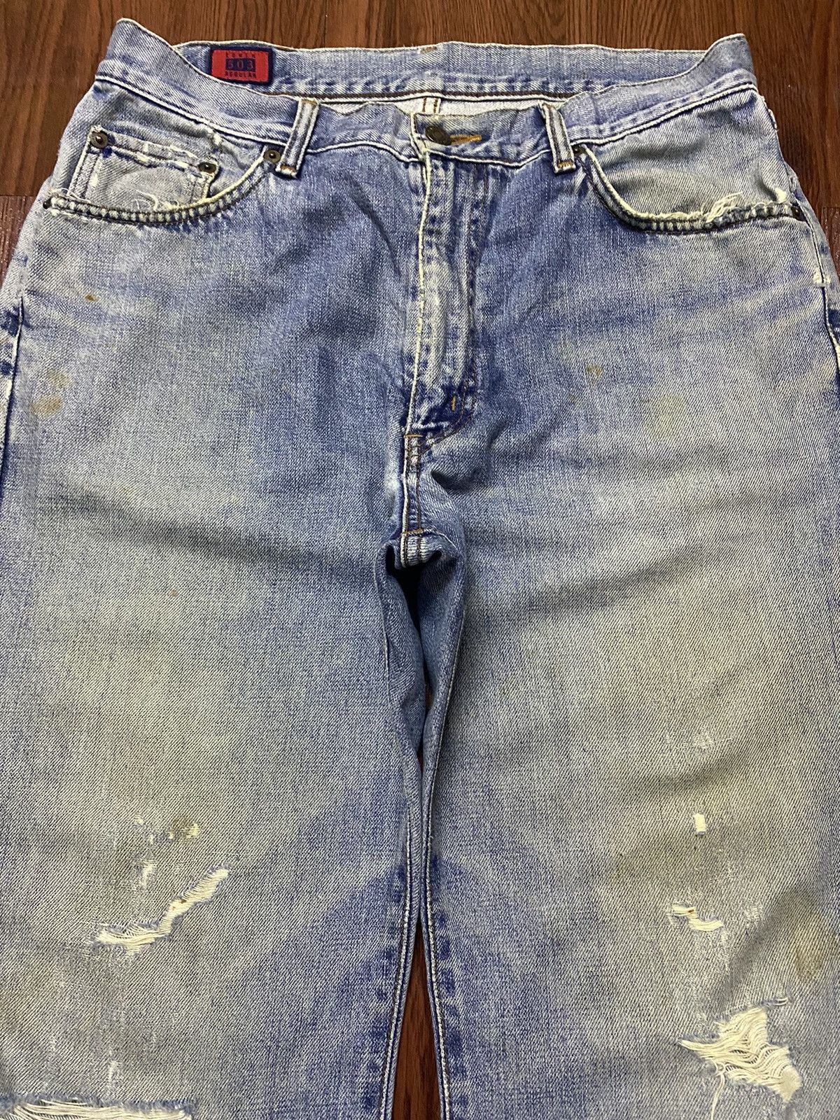 Japanese Brand Vintage Edwin503 Blue Wash Distressed Loose Jeans Size US 32 / EU 48 - 3 Thumbnail