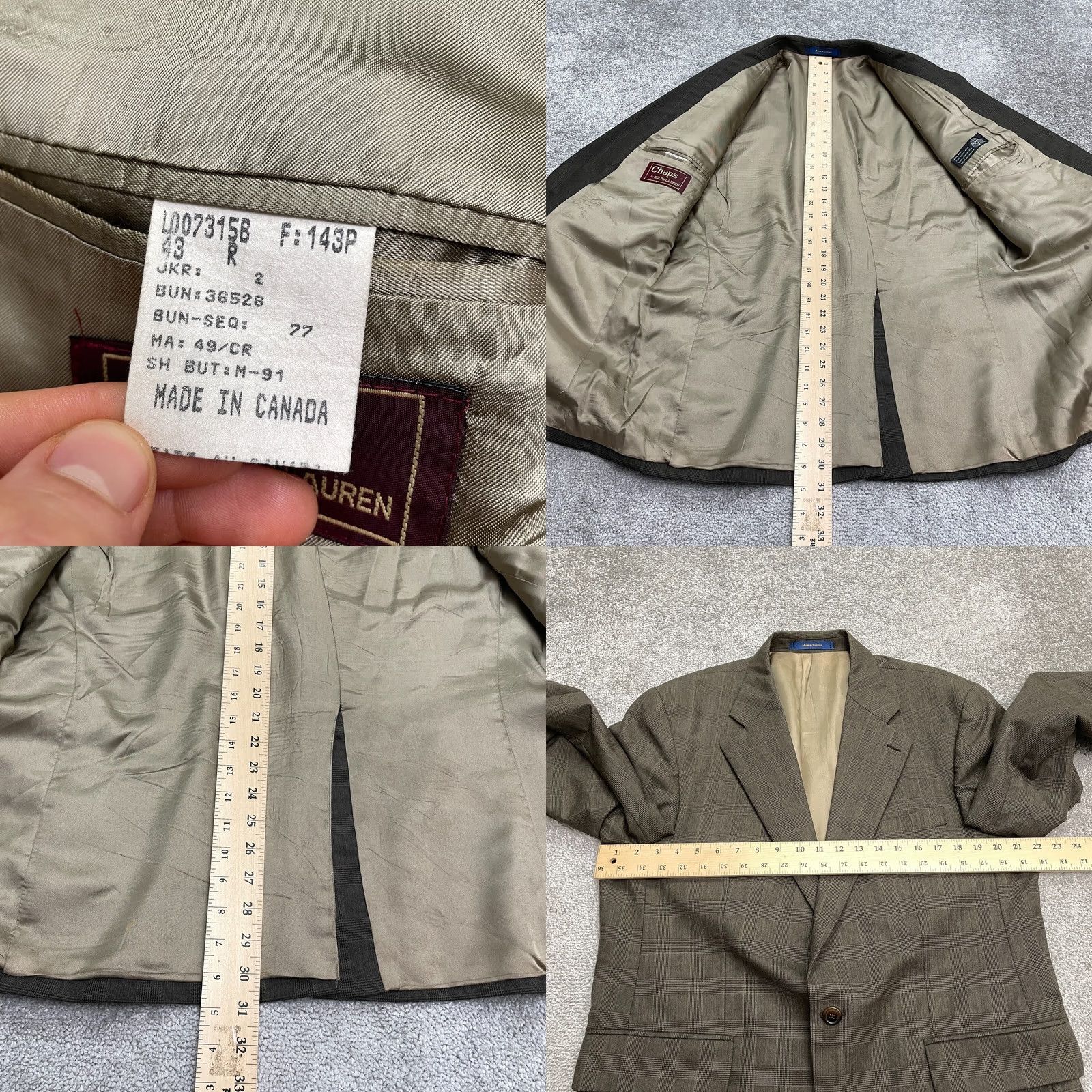 Chaps Chaps By Ralph Lauren Vintage 90s Wool Blazer Suit Jacket Mens 43R Brown Plaid Size 46R - 9 Thumbnail