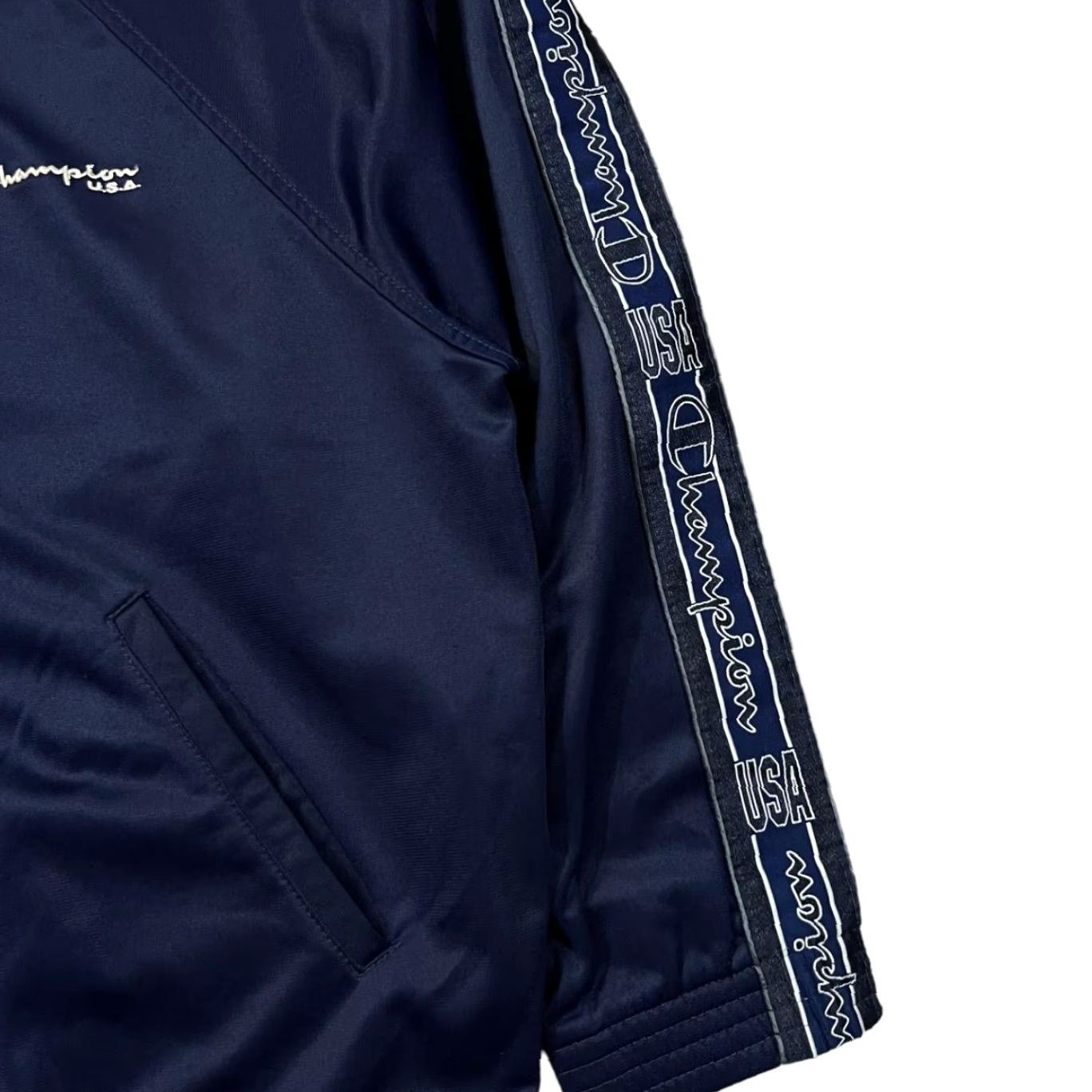Champion VINTAGE Champion USA Tape Sleeve Embroidered Mini Logo Zip Tracksuit Jacket XS Blue Mens Jacket Track Size US 27 - 4 Thumbnail