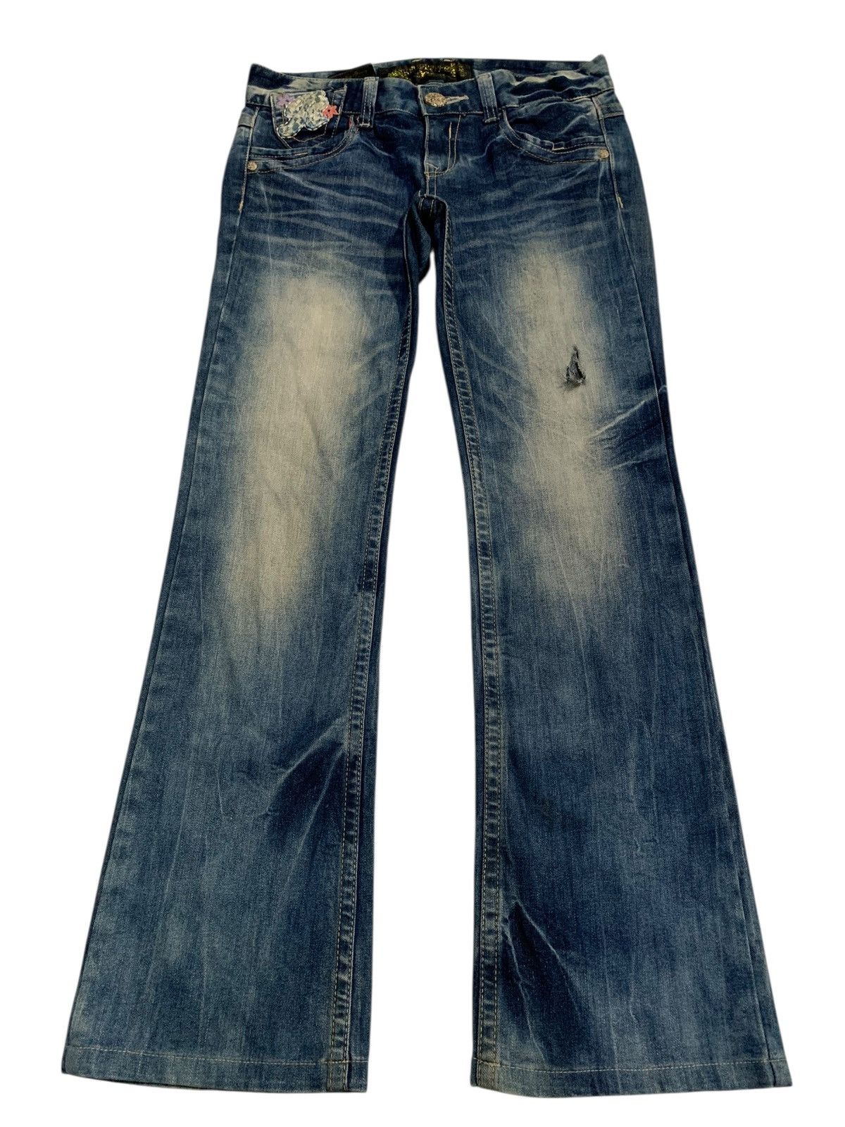 If Six Was Nine Flare Red papper Japanese Punk Skull Distressed Denim Size US 31 - 4 Thumbnail
