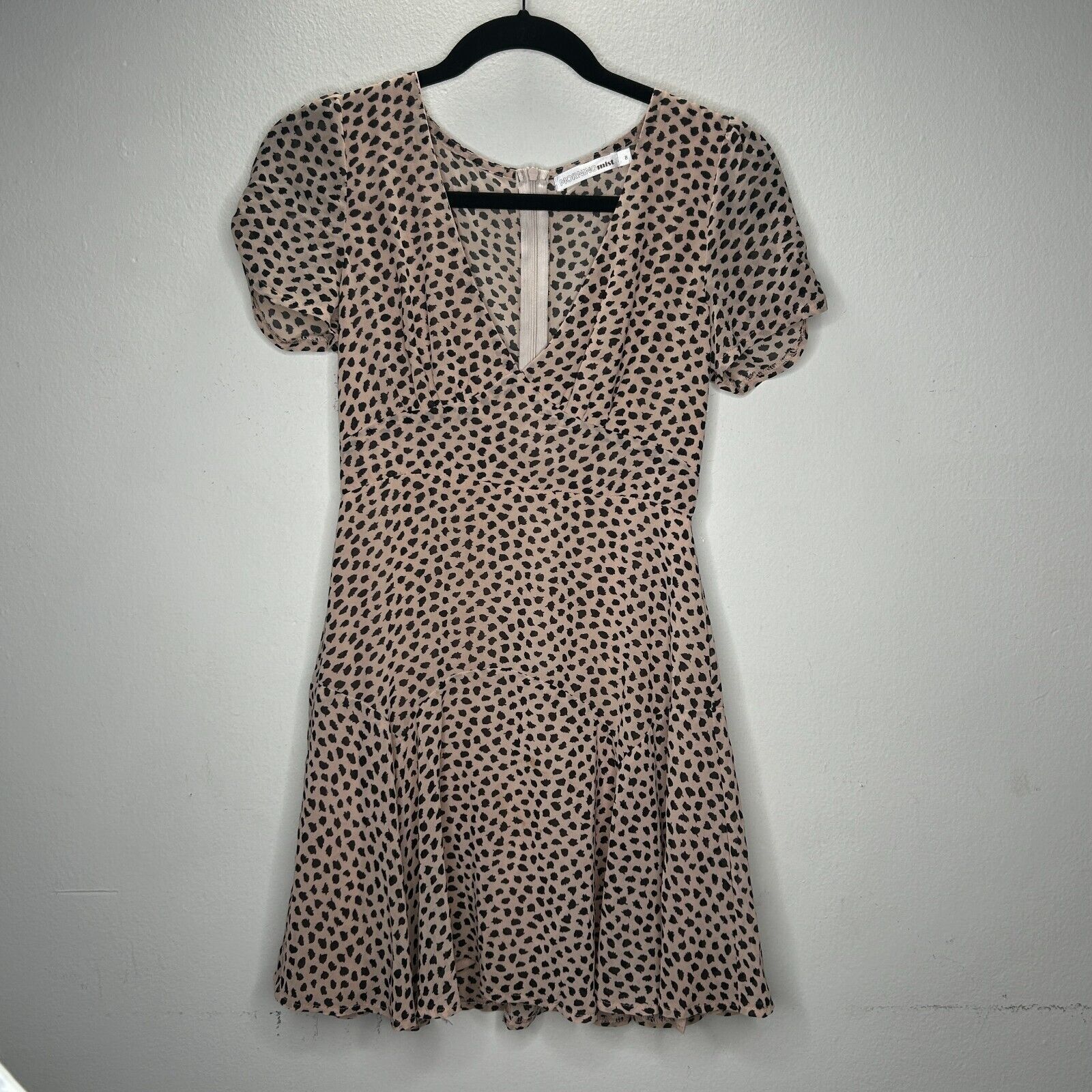 Other Morning Mist Peach Black Polka Dot VNeck Short Sleeve Dress Size S / US 4 / IT 40 - 1 Thumbnail