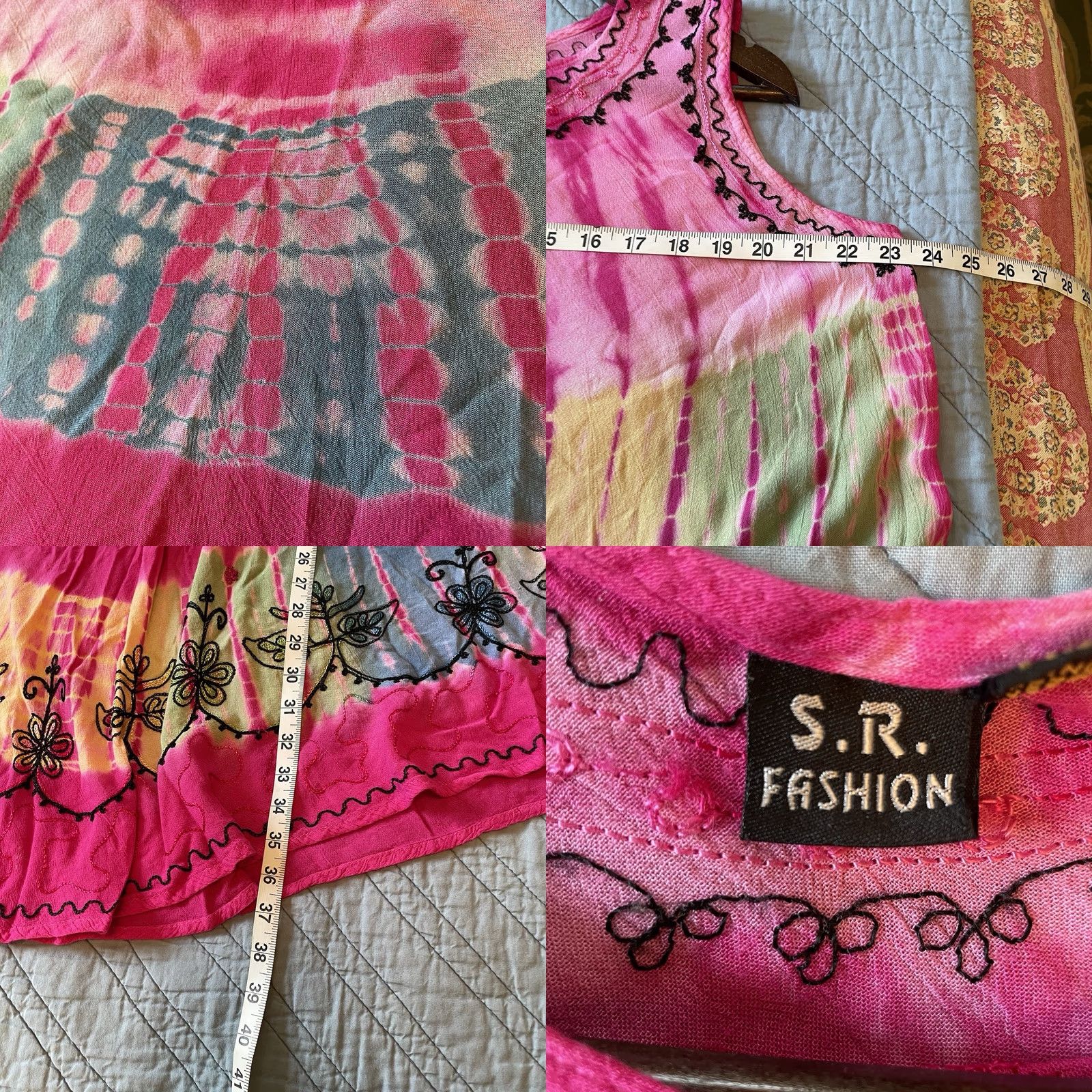 Pinko Ingear Dress One Size Pink Embroidered Tie-Dye Hippie A-Line Umbrella Dress Beach Light & Breezy Rayon Knee Length Women Linen? Size ONE SIZE - 8 Thumbnail