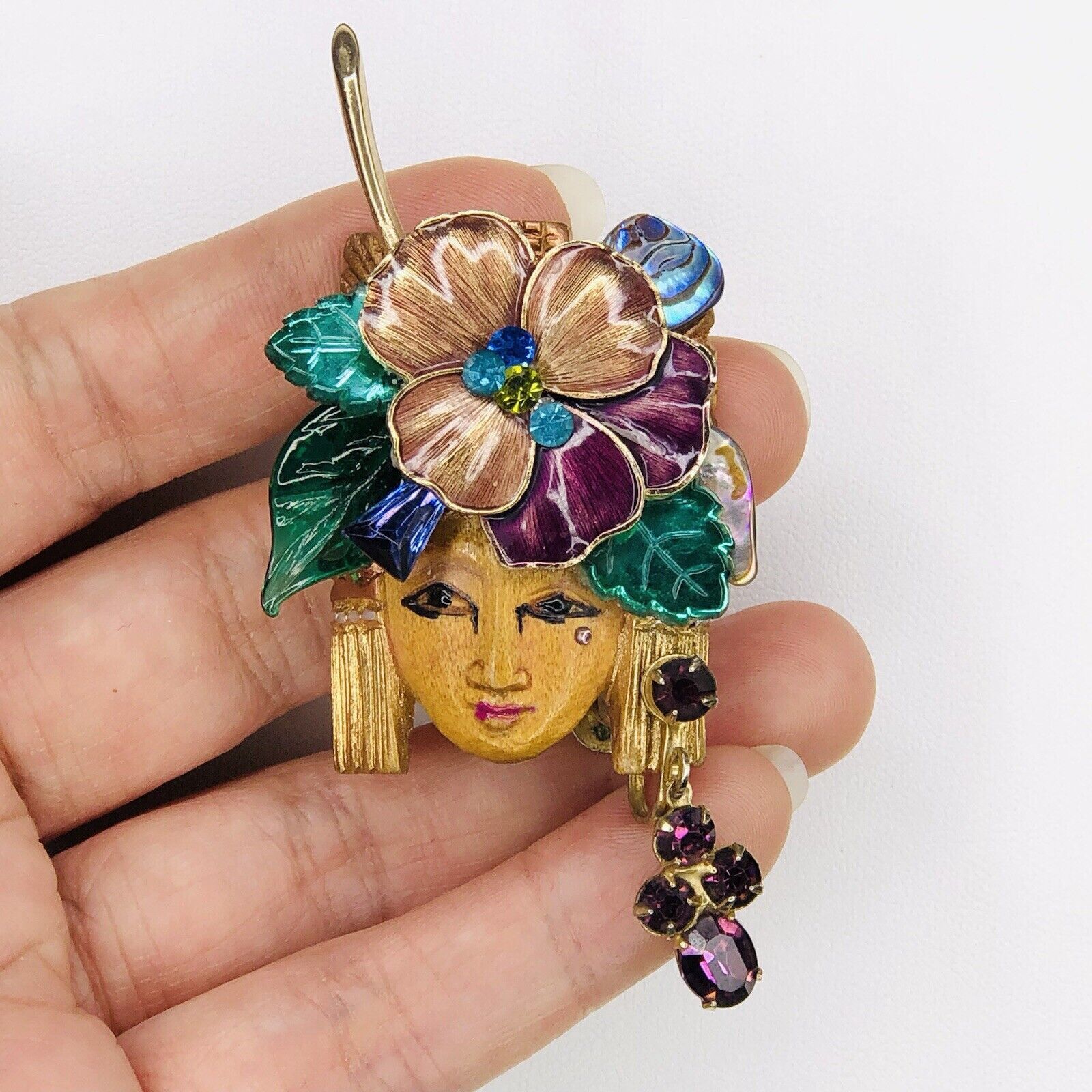 Other Vtg Amethyst CORO Pendant Carved Woman Face Brooch Enamel Size ONE SIZE - 1 Thumbnail